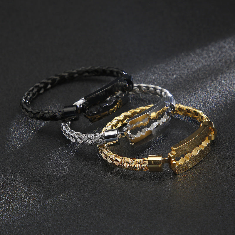 Wholesale Electroplated steel wire braided blade titanium steel men's bracelet